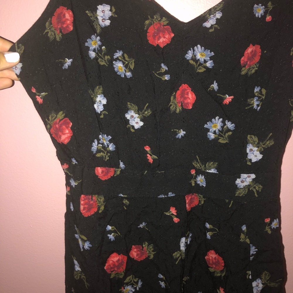 Black flower print romper